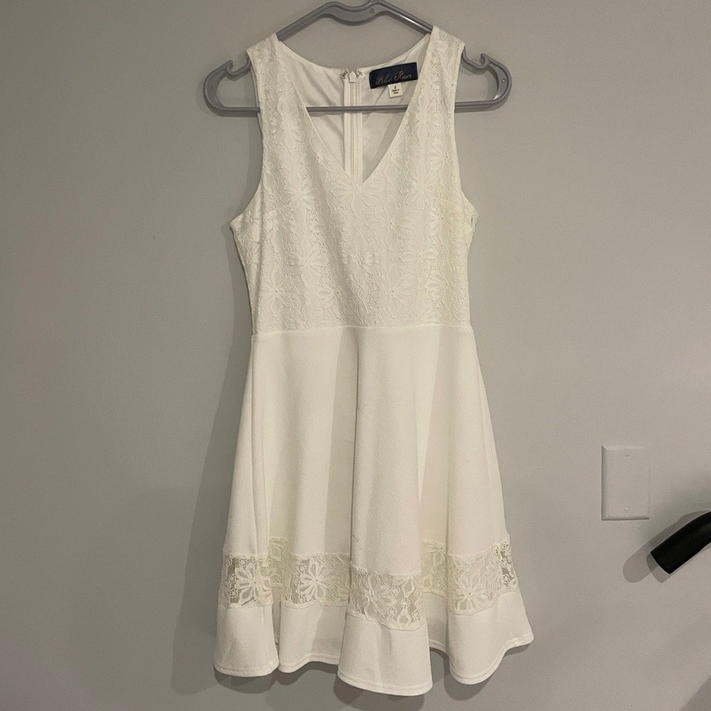 Blue rain all white dress